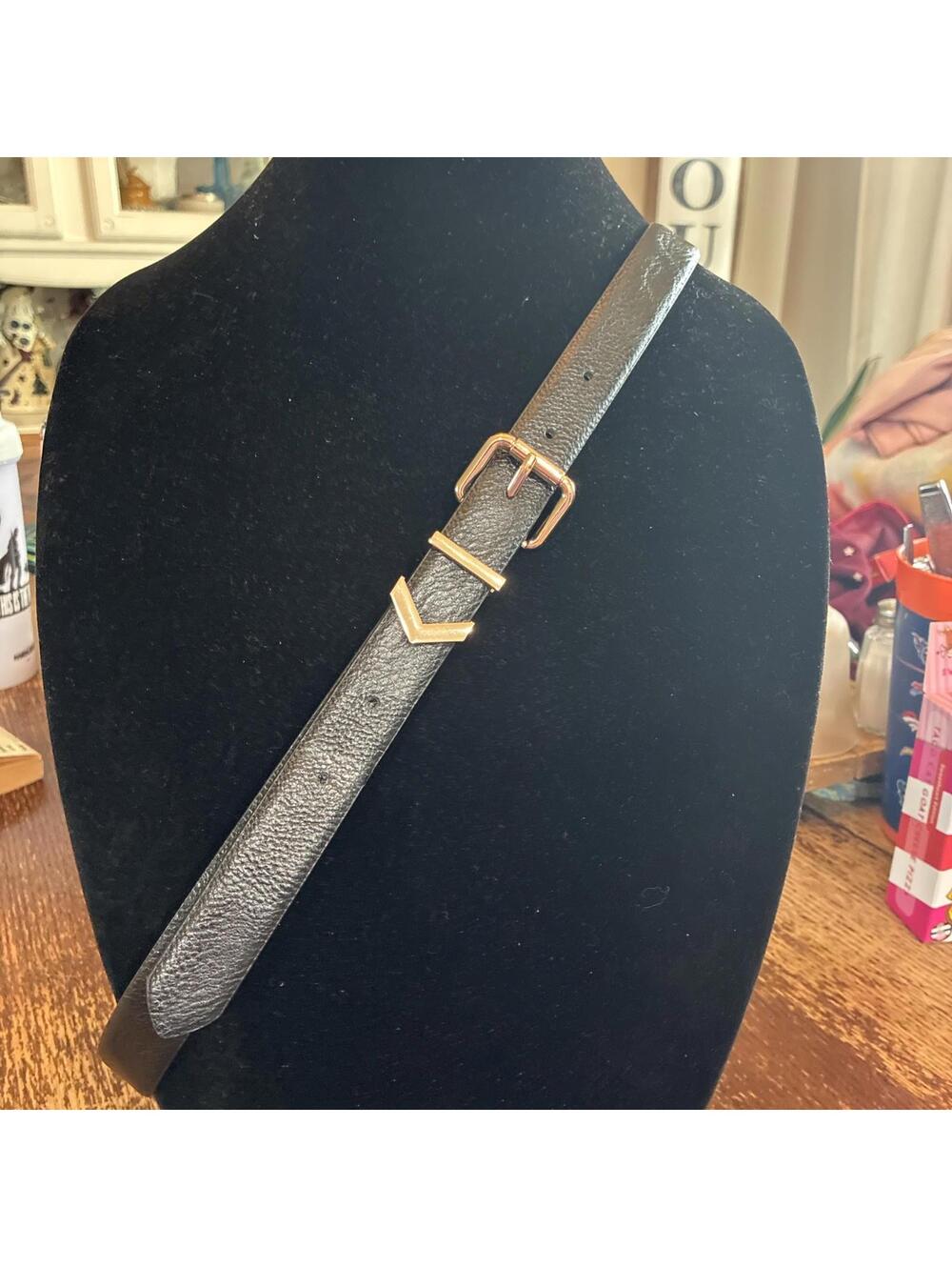 Vince Camuto Women's Black/Gold Belt Large 32” To 38”